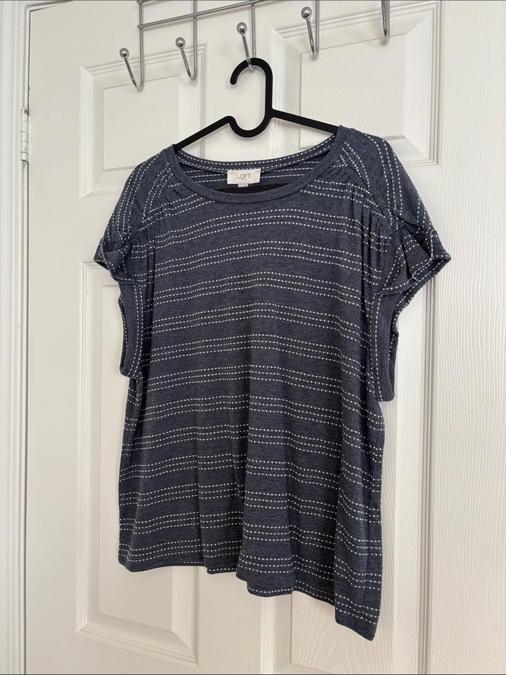 LOFT Navy and White Dotted Stripe Short Sleeve Tee